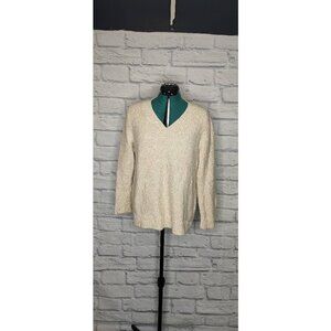 J. Jill Womens Pullover Sweater Beige Long Sleeve V Neck Tight Knit Petites M
